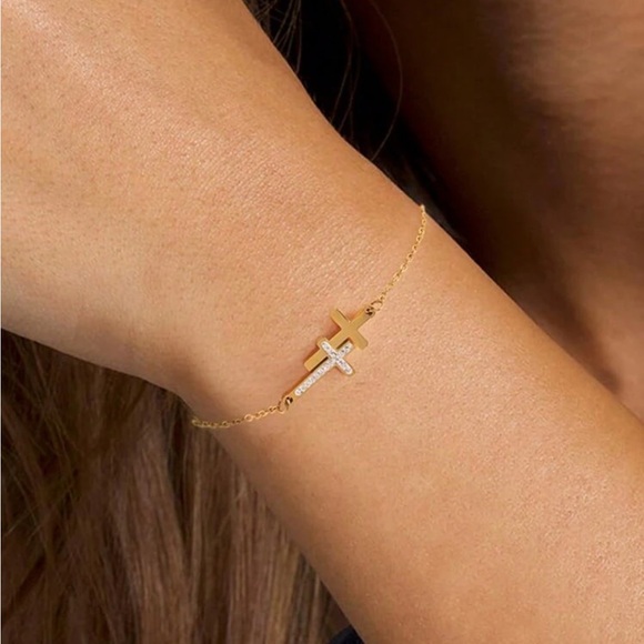 Anthropologie Jewelry - Diamond Cross Bracelet N1705